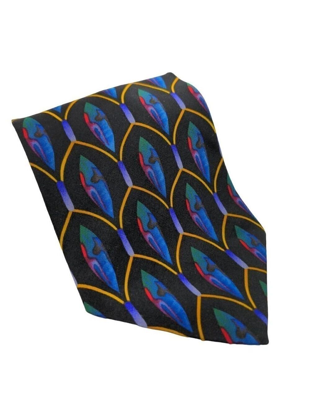 Cocktail Collection Silk Necktie Black Blue Gold Geometric
